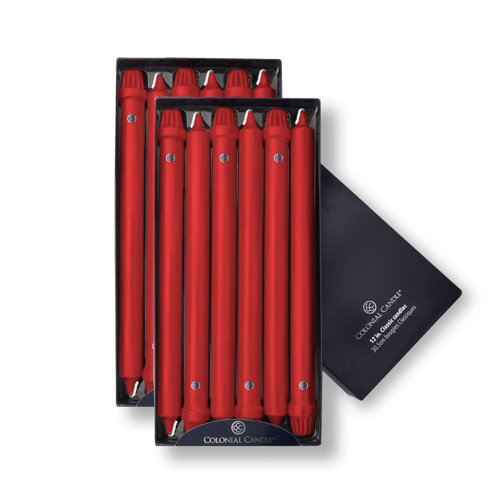 12" Red Classic Dinner Candle, 12 Pack