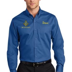 Masonic Blue Lodge Long Sleeve Oxford Shirt - 3X-Large ($15.00), White, Navy Blue, OES